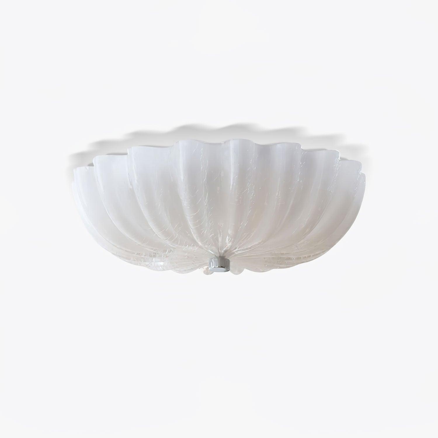 Clérachic Murano-Style Scalloped Glass Flush Ceiling Light in craquelé glass, unlit, showing the deep scalloped edge and chrome centre boss.