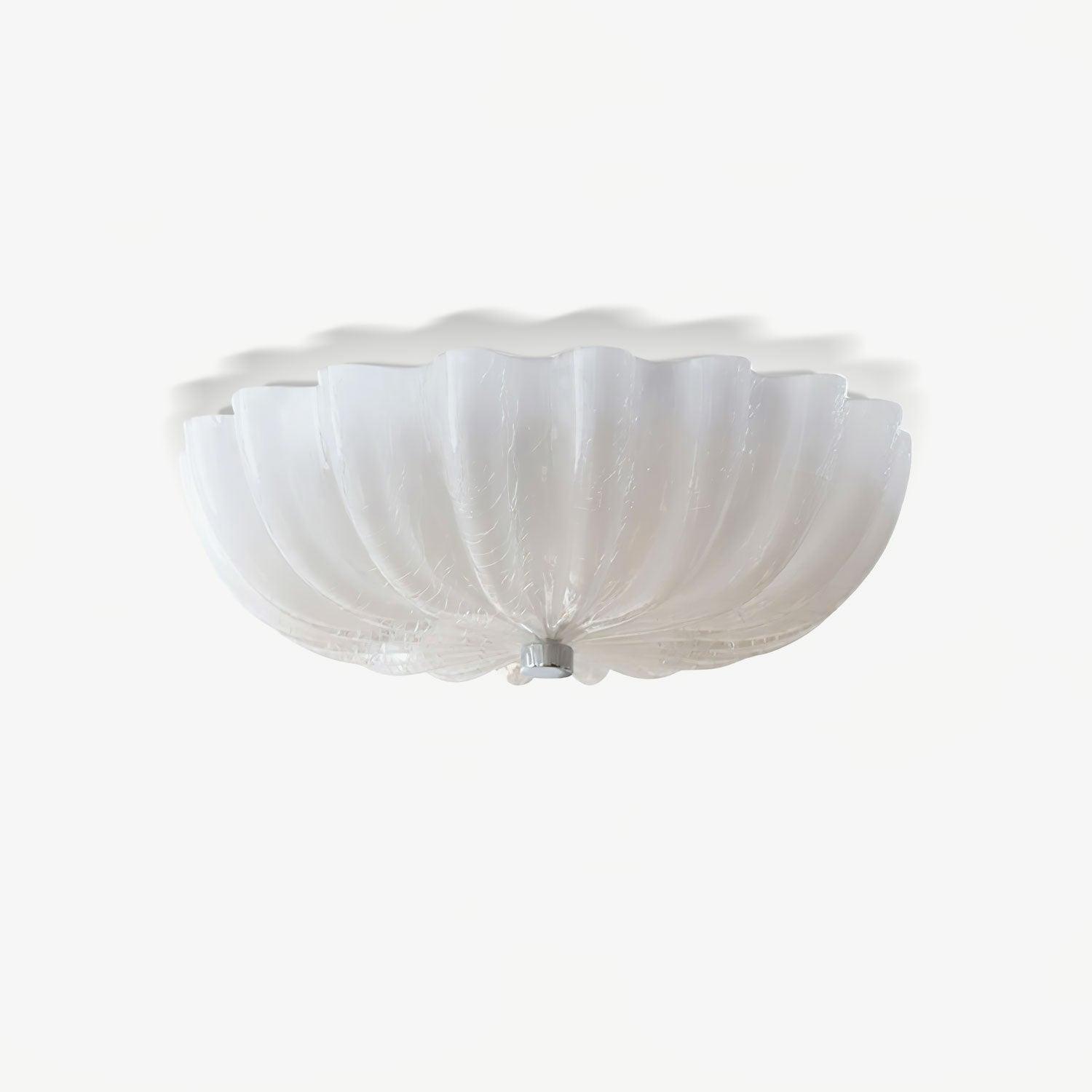 Unlit craquelé dome of the Clérachic Murano-Style Scalloped Glass Flush Ceiling Light, the glass reading as clean chalk white in daylight.