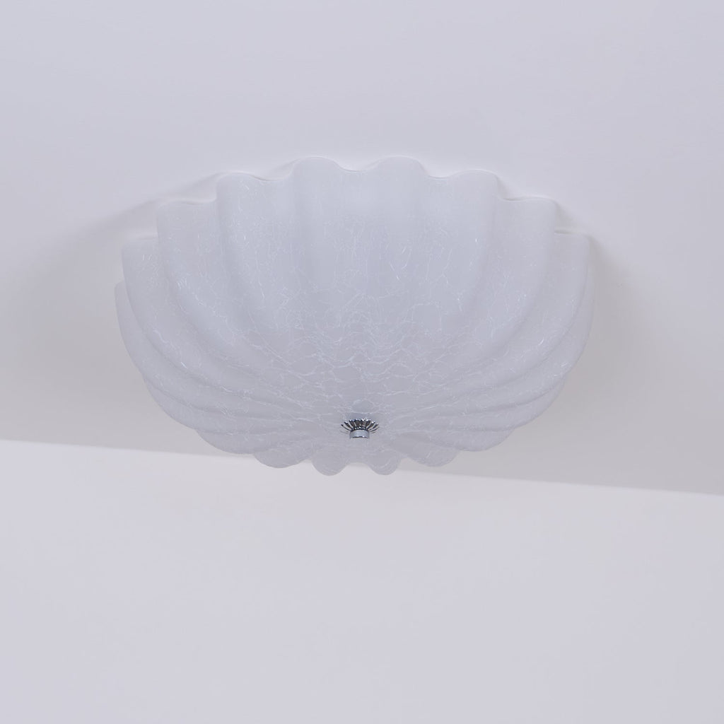 Clérachic Murano-Style Scalloped Glass Flush Ceiling Light fitted flush to a plain white ceiling, unlit, with no chain or cord in sight.