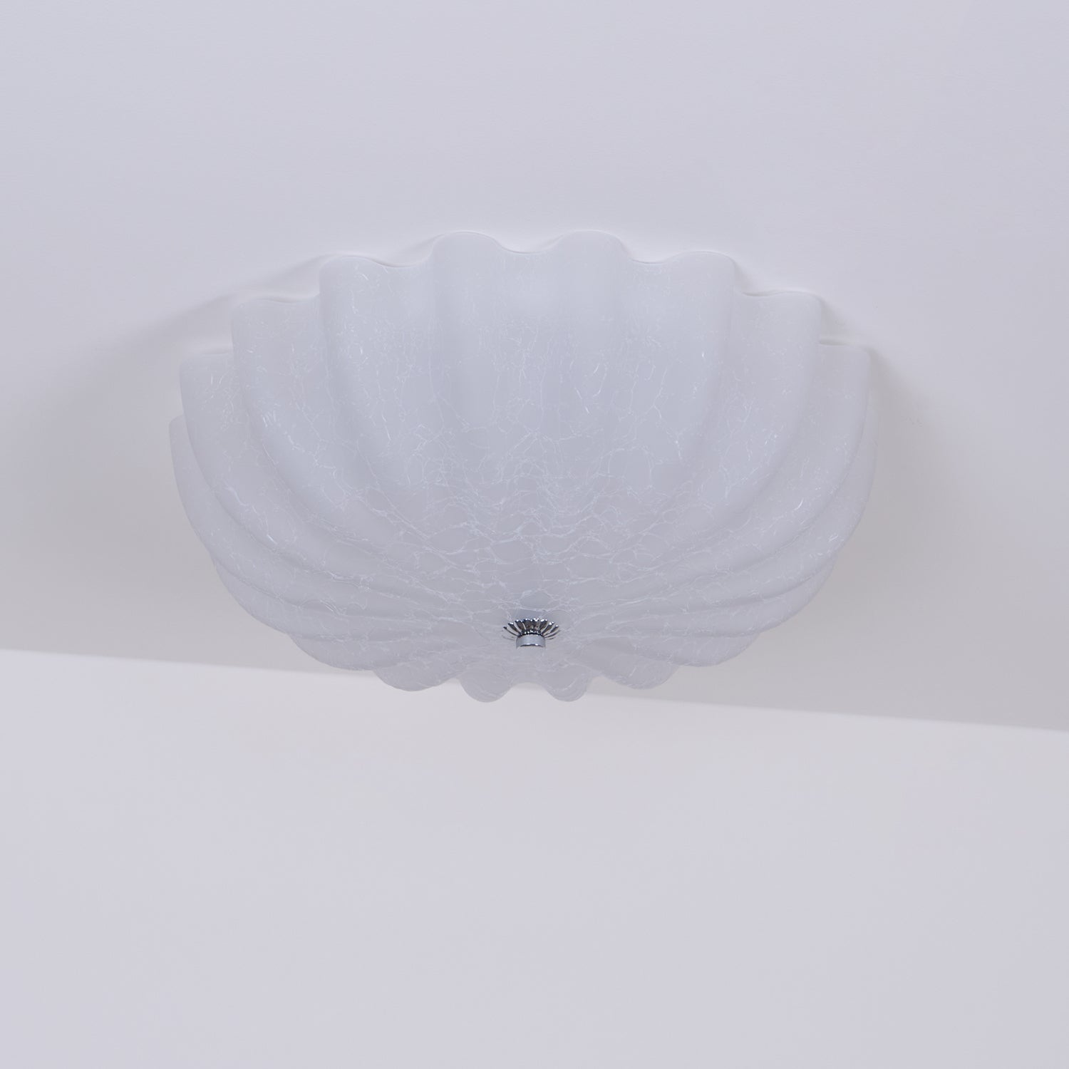 Clérachic Murano-Style Scalloped Glass Flush Ceiling Light fitted flush to a plain white ceiling, unlit, with no chain or cord in sight.