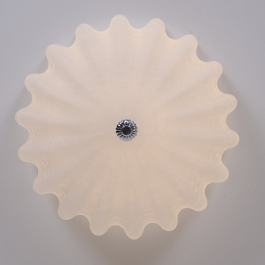 Clérachic Murano-Style Scalloped Glass Flush Ceiling Light seen dead-on from underneath, a full ring of petals around the chrome boss.