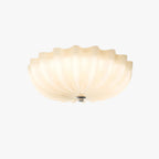 Clérachic Murano-Style Scalloped Glass Flush Ceiling Light lit in beige, the glow settling into honey across each blown glass petal.