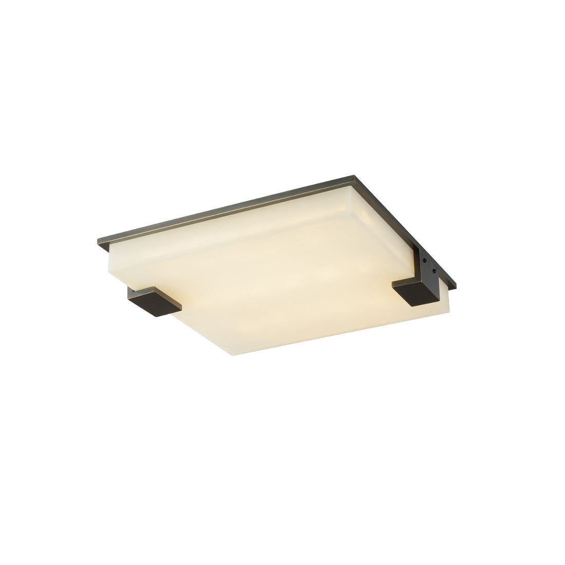 Clérachic square flush mount on a plain white backdrop, showing the low-profile stone panel and its blackened brass surround.