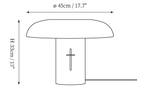Clérachic table lamp dimension drawing, every measurement marked in centimetres and inches.