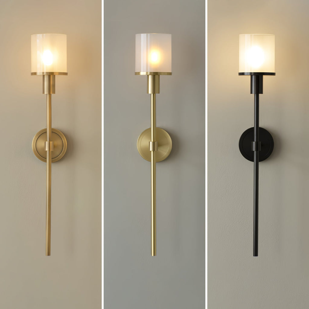 The Clérachic Mycara shown in all three body finishes side by side, each under a lit fluted glass shade.