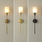 Clérachic Mycara in three finishes with glass shades, all lit, so the warm output compares at a glance.