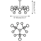 Dimension drawing of this Clérachic chandelier in its 50 cm height, with its height and width marked in side and plan views.