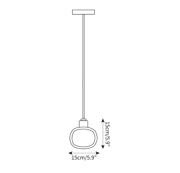 Dimension drawing of this Clérachic pendant in its larger size, with its height and width both marked at 15 cm.