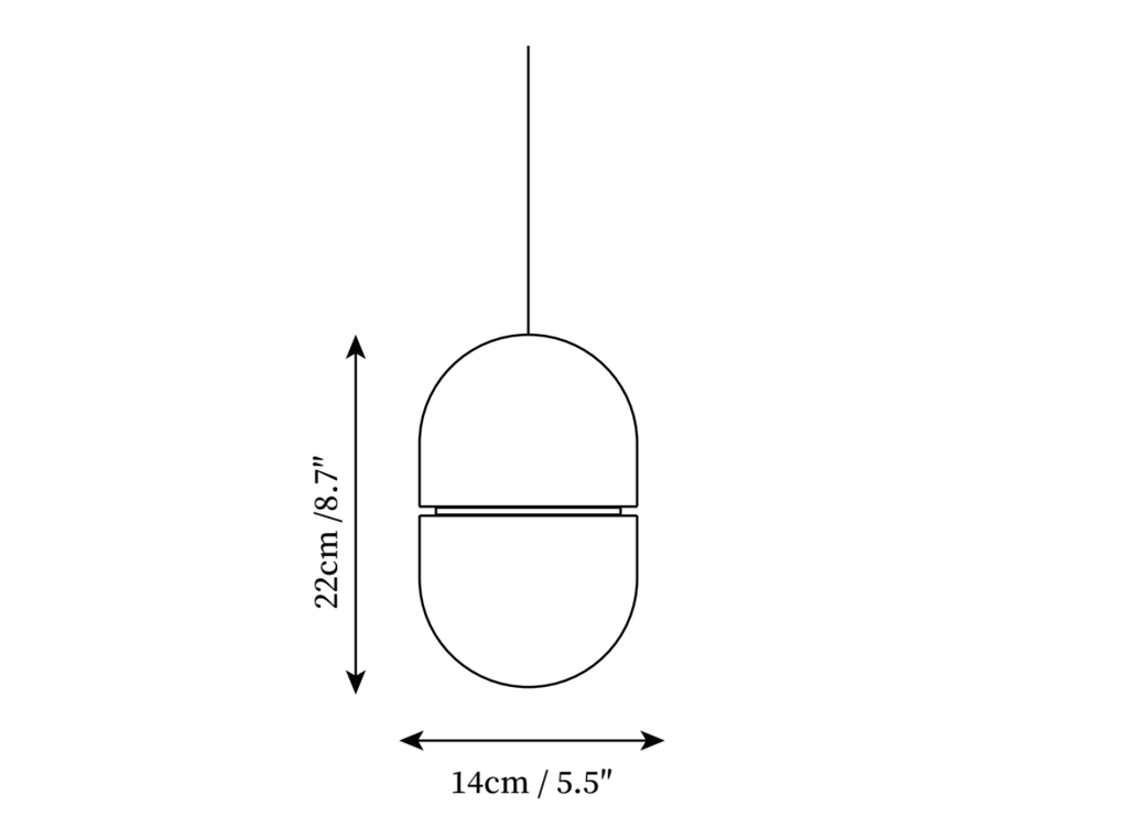Clérachic light dimension drawing, 1 of 2, every measurement marked in centimetres and inches.
