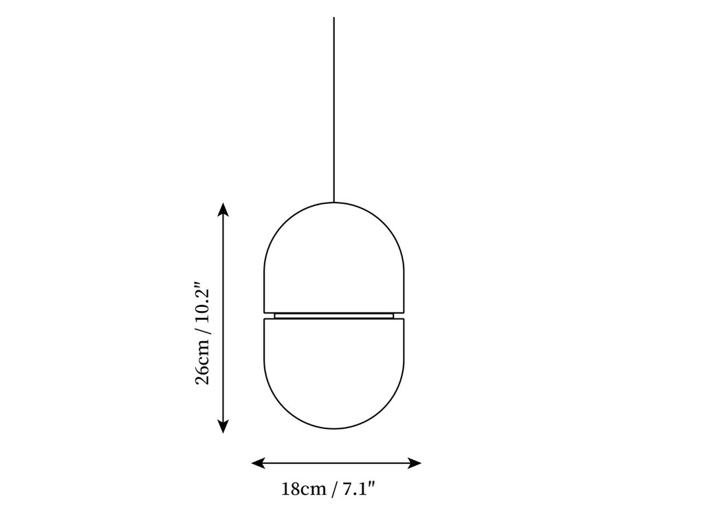 Clérachic light dimension drawing, 2 of 2, every measurement marked in centimetres and inches.