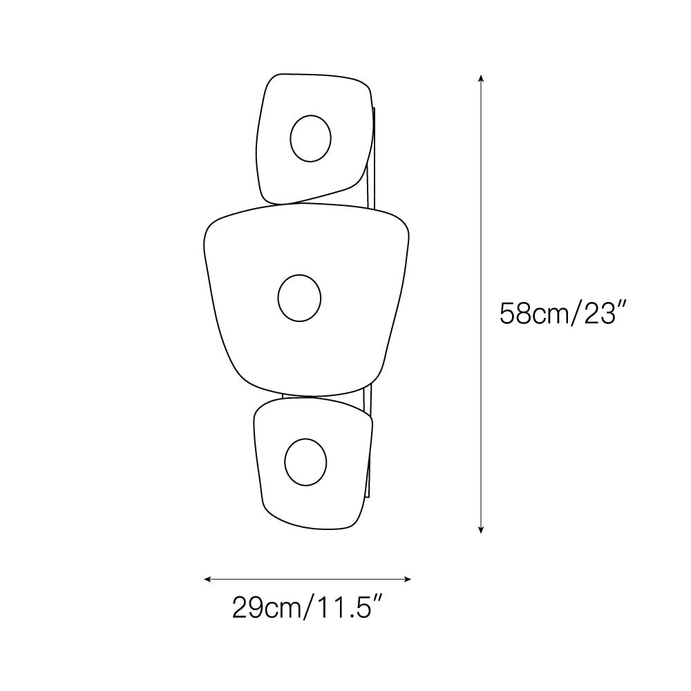 Dimension drawing for the Clérachic alabaster wall sconce, 29 cm (11.5″) wide and 58 cm (23″) high.