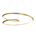 Gold spiral ring chandelier from Clérachic on a plain white backdrop, the two loops lit warm along their inner edge.