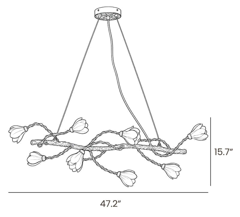 Dimension drawing of this Clérachic chandelier, with its height and width marked.