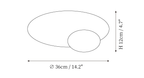 Dimension drawing of this Clérachic ceiling light, with its height and width marked for the smaller size.