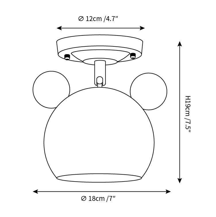 Dimension drawing of this Clérachic ceiling lamp, with its height and width marked.