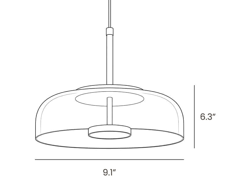 Dimension drawing of this Clérachic pendant light, with its 16 cm height and 23 cm width marked.