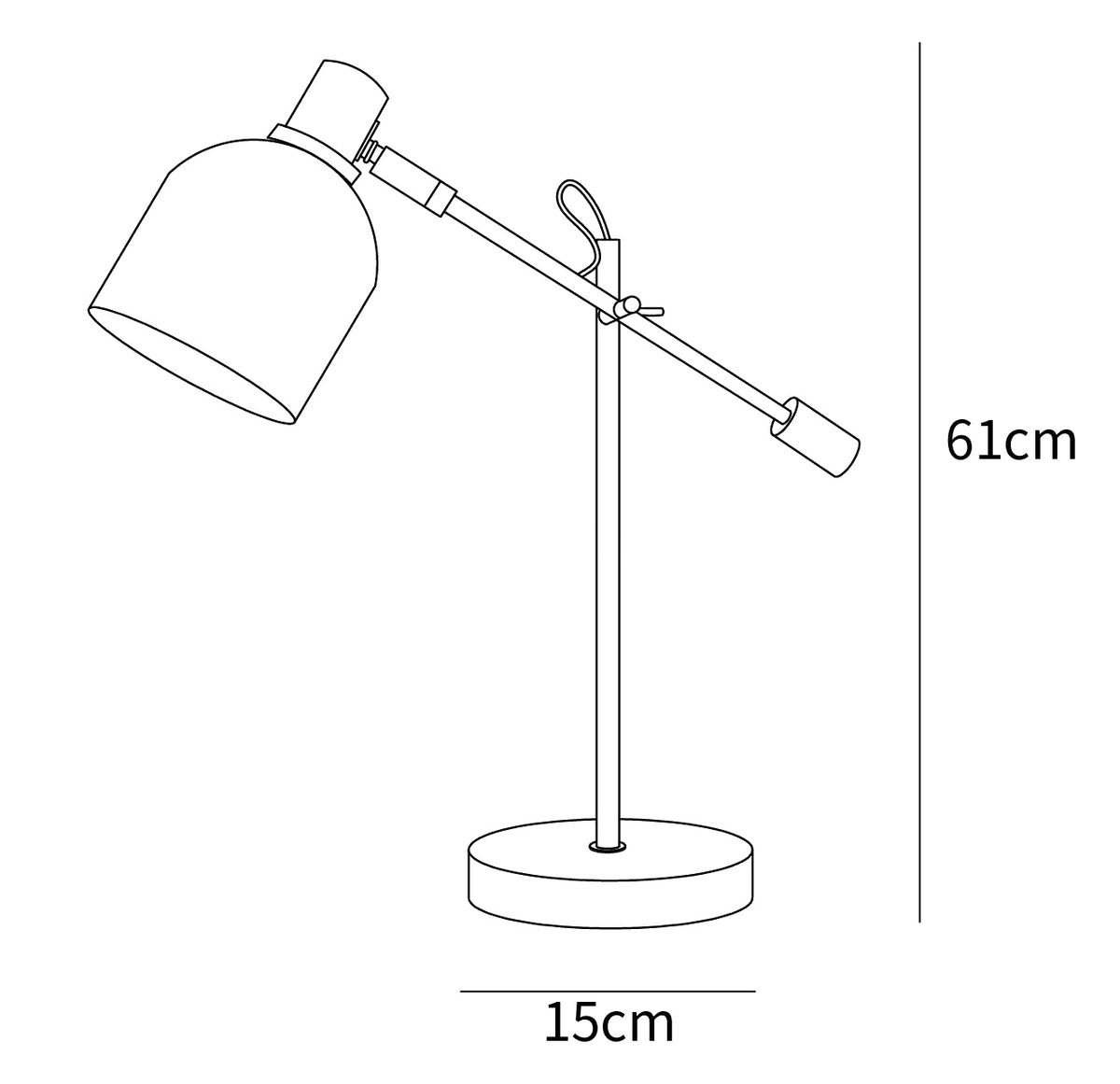 Dimension drawing of the nyos table lamp, in outline against white.