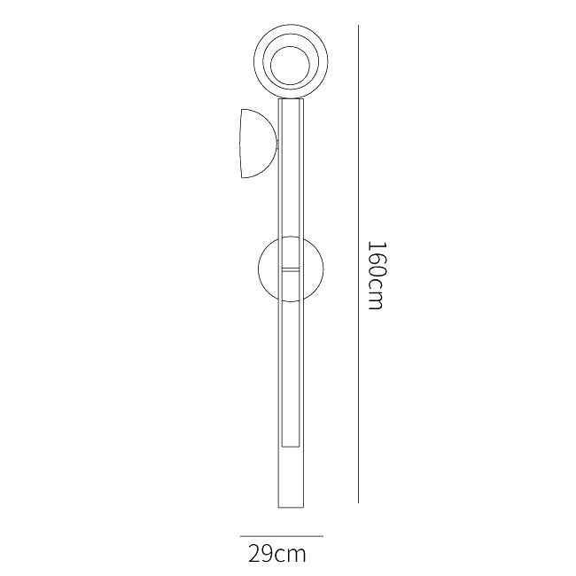 Dimension drawing of the o3 floor lamp, in outline against white.