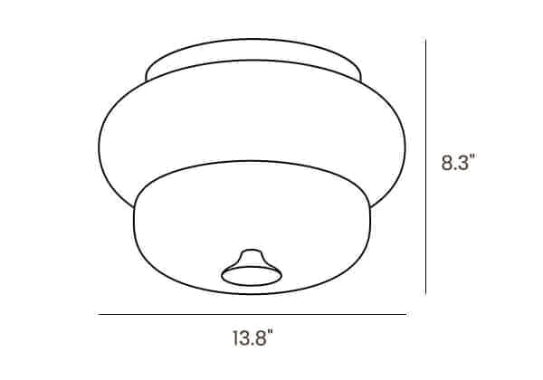 Dimension drawing of this Clérachic flush-mount light, with its height and width marked.