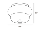 Dimension drawing of this Clérachic flush-mount light, with its height and width marked.