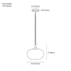 Clérachic pendant light dimension drawing, every measurement marked in centimetres and inches.
