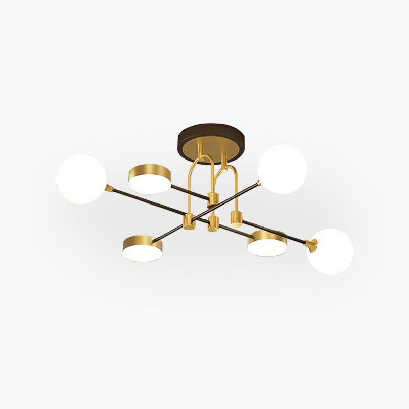 Product shot of the Clérachic Opal Globe Ceiling Light's 6-light version on a plain background, showing its crossed matte-black arms.