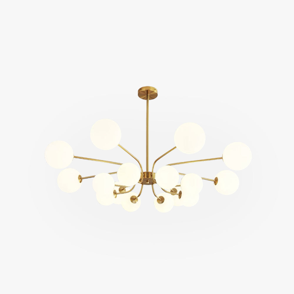A Clérachic opal-globe sputnik chandelier in warm gold, shown alone with all light arms and glass globes visible against a plain background.