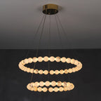 Clérachic Orb chandelier in a two-ring build, the smaller ring hanging beneath the larger.