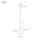 Clérachic pendant light dimension drawing, 1 Heads, every measurement marked in centimetres and inches.