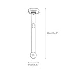 Dimension drawing for the one-head Clérachic Orinos pendant, 14 cm / 5.5″ wide with an 88 cm / 34.6″ drop.