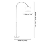 Dimension drawing of the orla arch floor lamp, in outline against white.