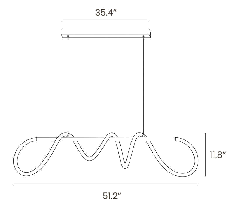 Dimension drawing of this Clérachic linear pendant, with its canopy length, overall width and height marked.
