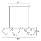 Dimension drawing of this longer Clérachic linear pendant, with its canopy length, overall width and height marked.