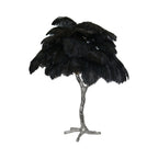 Clérachic table lamp with black ostrich feathers on a silver branch stem, shown on a white background.