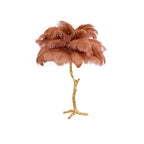 Clérachic table lamp with terracotta-coloured ostrich feathers on a gold branch stem, shown on a white background.