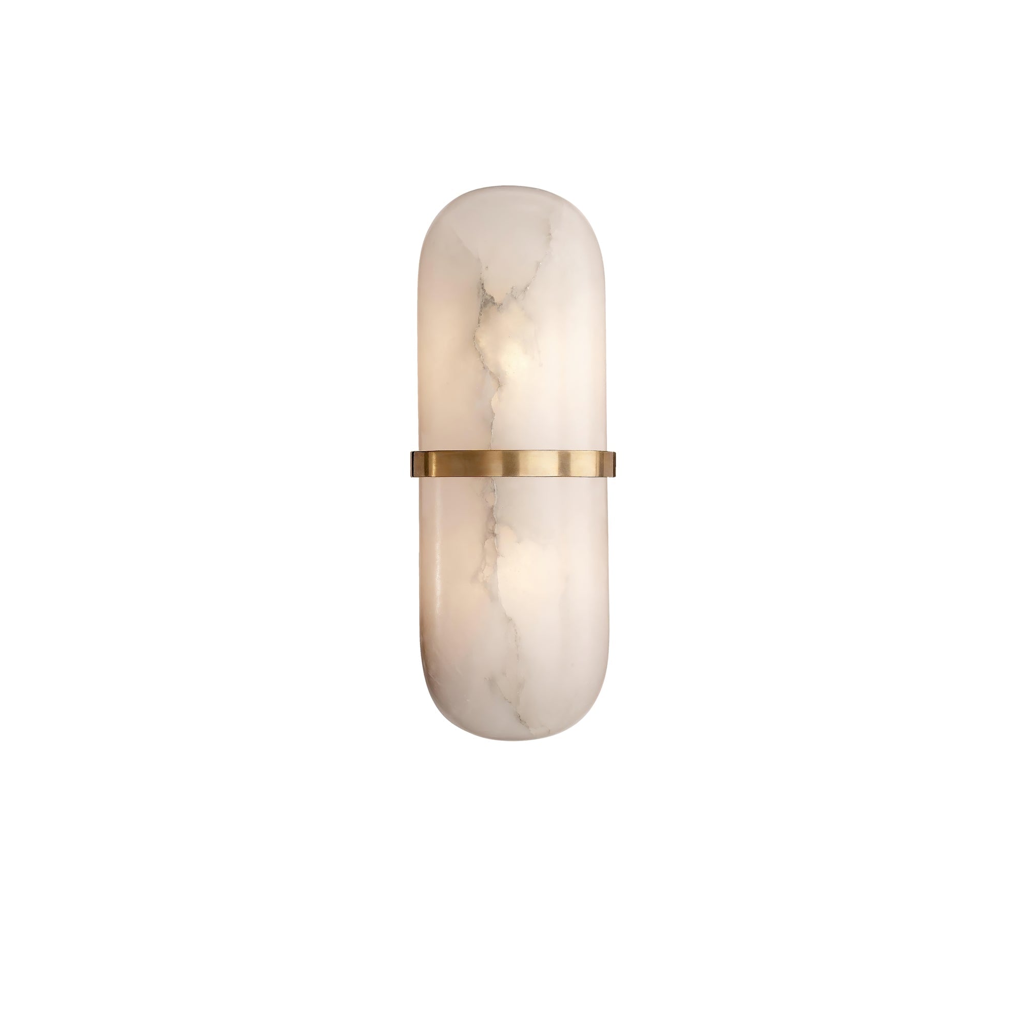 Clérachic Ostruvyd in the compact size, its shorter alabaster body ringed by a slim brushed brass collar.