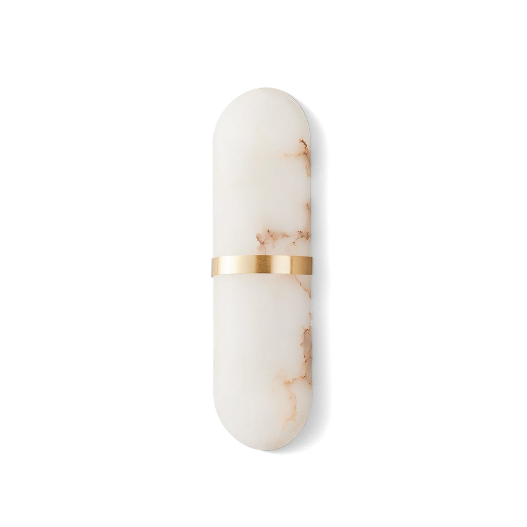 The Clérachic sconce shown upright on white, apricot veining running the length of the alabaster body.