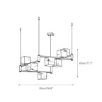 Line drawing of the Clérachic eight-light chandelier at 93cm (36.6 inches) wide and 45cm (17.7 inches) tall.