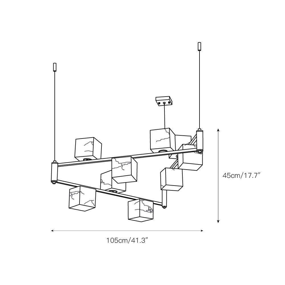 Dimension diagram of the Clérachic nine-light size, 105cm (41.3 inches) across and 45cm (17.7 inches) tall.