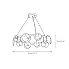 Line drawing of the Clérachic chandelier's eight-light size, marked 80 cm / 31.5 in across and 15 cm / 5.9 in deep.