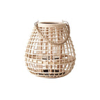Clérachic squat woven cane lantern with a twisted rope handle and a candle space inside, on a white background.