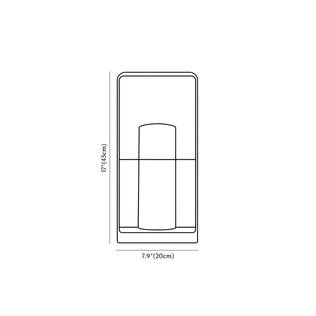 Clérachic lantern dimension drawing, 43 cm, every measurement marked in centimetres and inches.