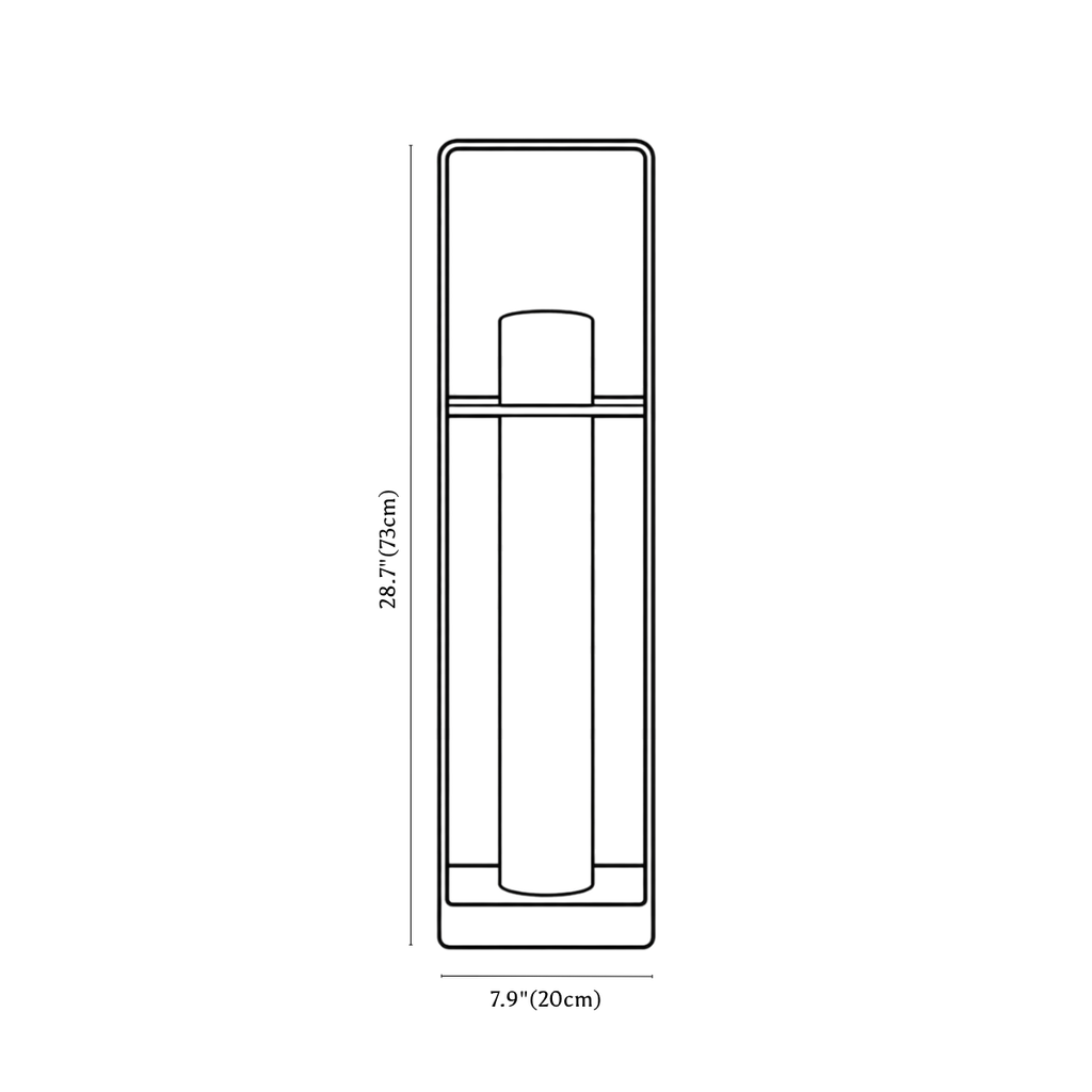 Clérachic lantern dimension drawing, 73 cm, every measurement marked in centimetres and inches.