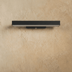 Clérachic long black aluminium bar wall light switched off, showing the opal diffuser strip and the sensor on the bracket.