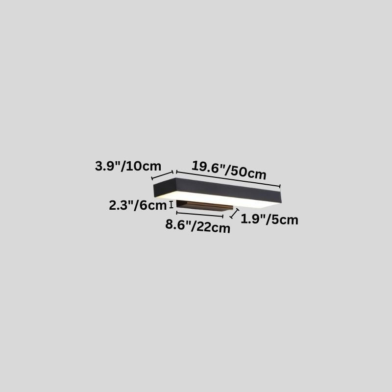 Clérachic 50 cm black bar wall light dimension diagram showing length, depth, height and the 22 cm bracket plate.