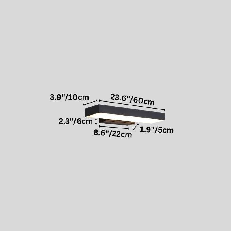 Clérachic 60 cm black bar wall light dimension diagram showing length, depth, height and the 22 cm bracket plate.
