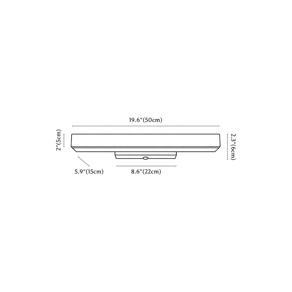 Clérachic wall light dimension drawing, 3 of 3, every measurement marked in centimetres and inches.