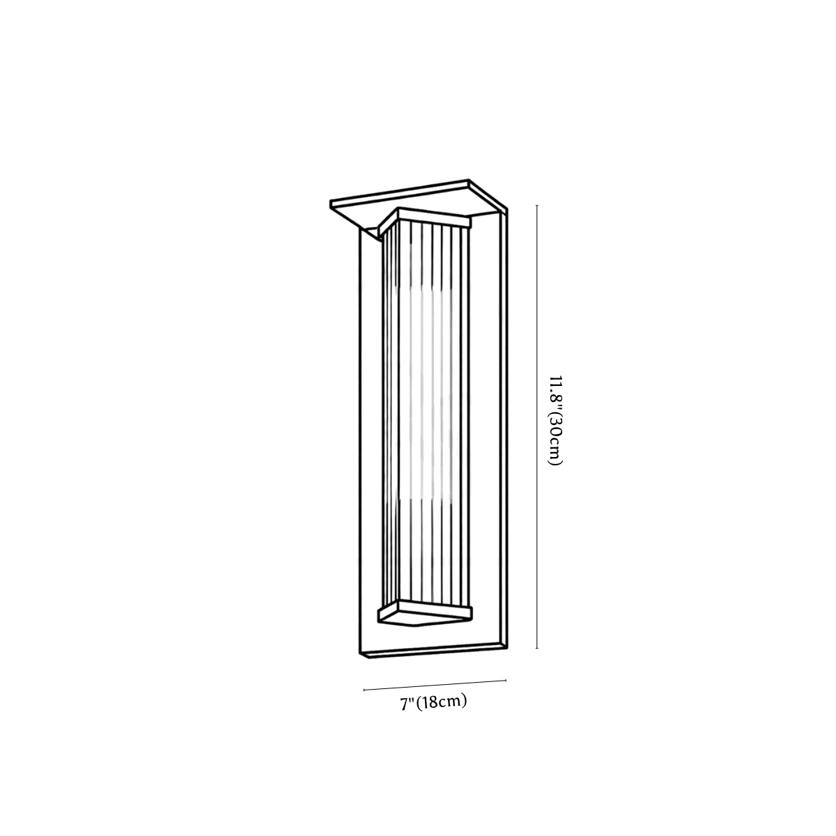 Clérachic wall light dimension drawing, every measurement marked in centimetres and inches.