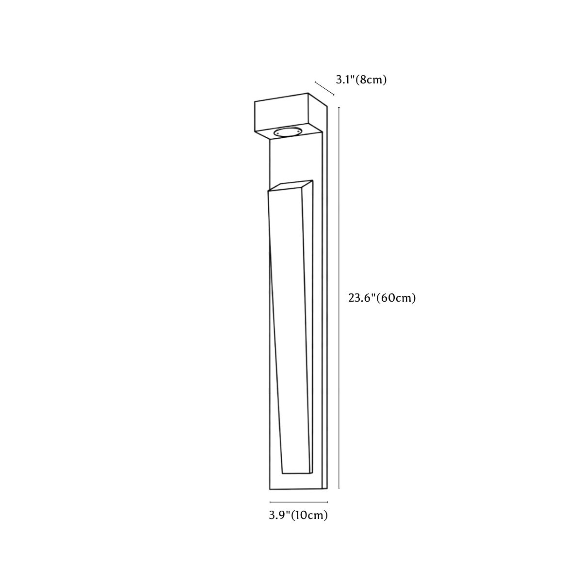 Clérachic wall light dimension drawing, every measurement marked in centimetres and inches.