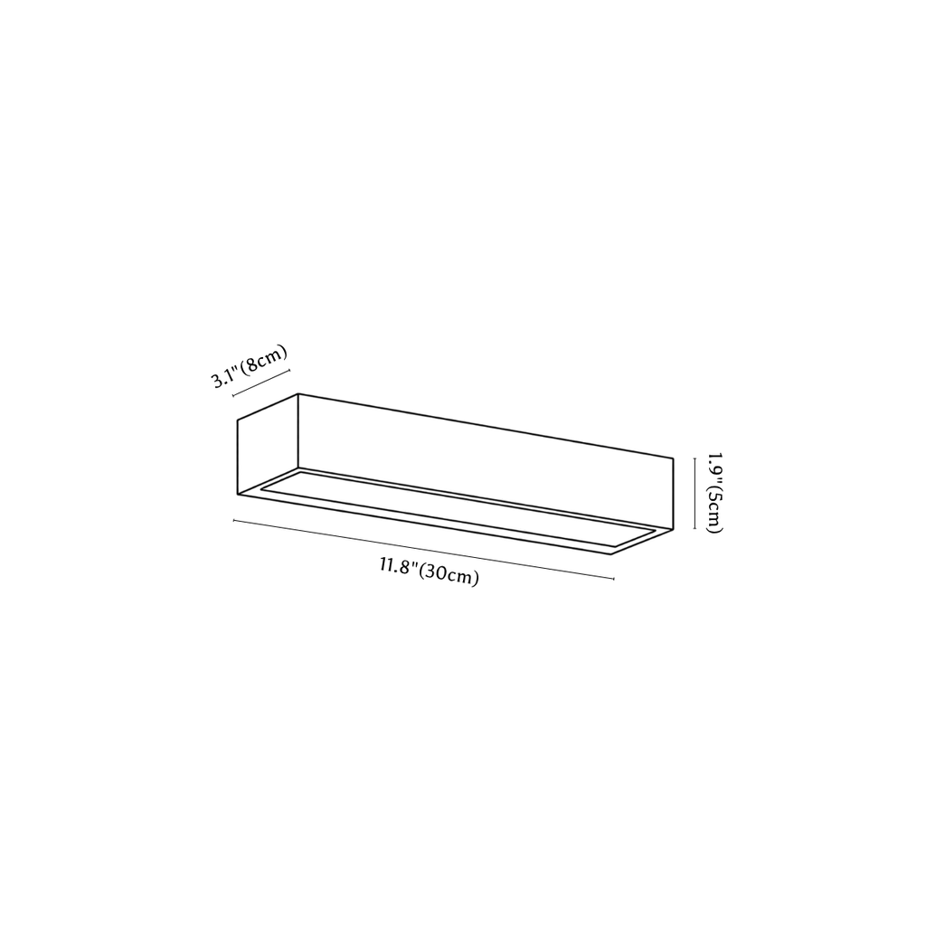 Clérachic wall light dimension drawing, 30 cm, every measurement marked in centimetres and inches.